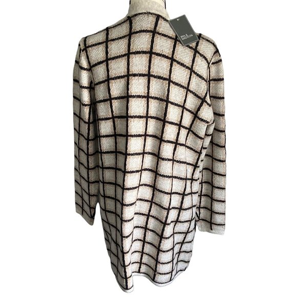 89th and Madison Women's Beige Window Pane Cardigan Sz Large Open Front Sweater - Picture 3 of 9
